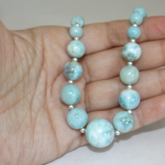 Natural Larimar sterling silver necklace (#1920) - Picture 3 of 3